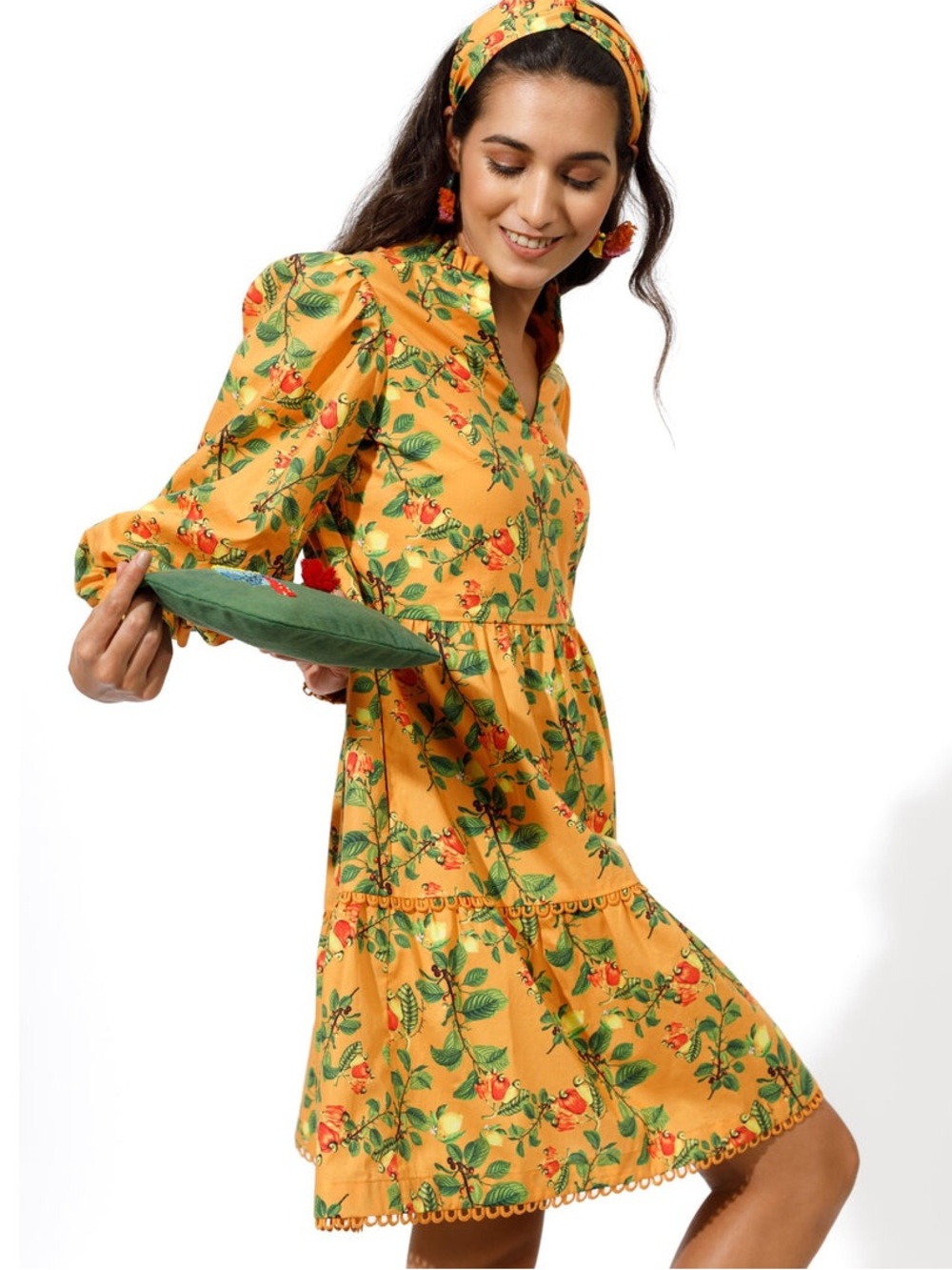 Emily Lovelock Stella Dress Womens Size XS Mango Sorbet Fruit Organic Cotton